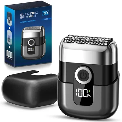 Productafbeelding van Mini elektrische scheerapparaat voor heren, met LED-display, USB-C, oplaadbaar. Draagbaar mini-scheerapparaat voor gezicht en baard