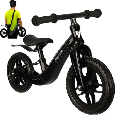Image de KRUZZEL Vélo d'apprentissage pour enfants à partir de 2 ans - cadre en magnésium, pneus Eva 12 pouces, noir, avec sangle 25767
