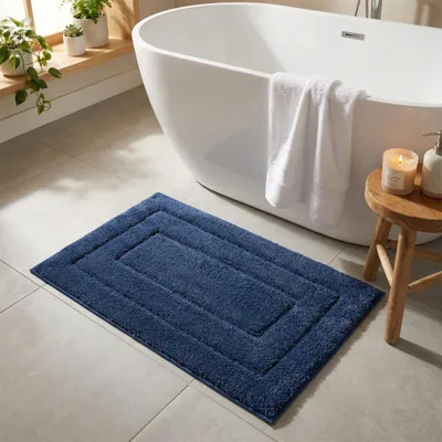 Image de Tapis de bain antidérapant, ultra-doux, lavable, absorbant, pour salle de bain, douche et toilettes – bleu marine, 60 × 90 cm