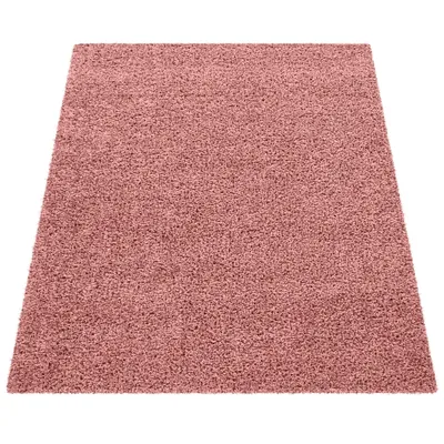 Immagine prodotto di Tappeto Shaggy a pelo lungo di alta qualità, alta densità di filati, tinta unita rosa pastello, dimensioni 120x170 cm