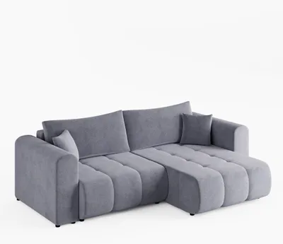 Produktbild von Ecksofa RIVA Rechts Grau | Velours-Stoff Premium | L-Form Couch mit Schlaffunktion & Bettkasten