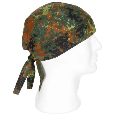 Produktbild von Flecktarn Piratentuch Kopftuch Universalgröße mit vorgenähter Kopfform, verstärktem Frontband und Nackenschürze für Biker