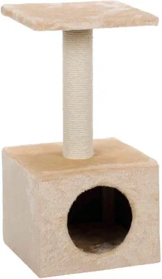 Zdjęcie produktu dla Unyqoos® Drzewko dla kota, 60 cm – Beżowy plusz z miejscem do leżenia i słupkiem do drapania z sizalu, kompaktowe i stabilne, idealne dla młodych i małych kotów
