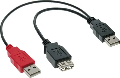 Image de InLine® 34510Z Câble de connexion USB 2.0 en Y, 2x prise A à prise femelle A, 0,2m