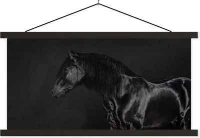 Produktbild von MuchoWow® Textilposter Pferd - Schwarz - Porträt 60x30 cm mit schwarzem Rahmen - Textilien