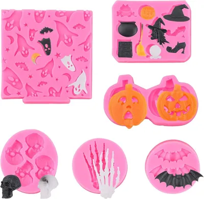 Productafbeelding van Zelf maken van chocoladecakejes - Snoep - Fondant - Gelei - Pompoen skelet vleermuis - Hand - Klauw - Spook - Heks - Om te bakken