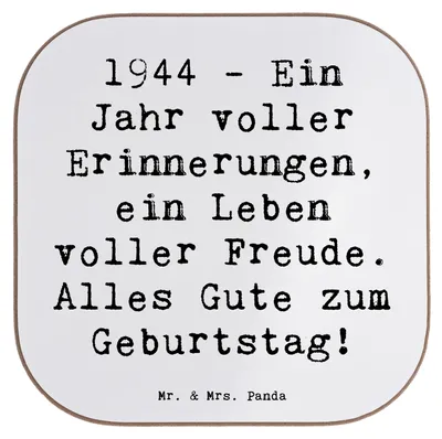 Produktbild von Mr. & Mrs. Panda Tassenuntersetzer Spruch 1944 Geburtstag - Weiß - Geschenk, Geburtstagsgeschenk, Tischuntersetzer, Jubiläum, Untersetzer für Gläser, Happy Birthday