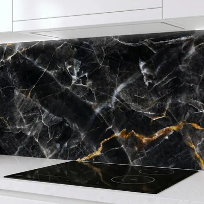 Produktbild von Küchenrückwand Marmor Schwarz Steinoptik 60x300 cm – monolithische ABS-Platte mit Direktdruck, Spritzschutz Küche & Bad, Fliesenspiegel