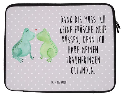Produktbild von Mr. & Mrs. Panda Laptop Case Frosch Liebe 33 x 42 cm - Grau Pastell - Geschenk, Laptophülle, Freundin, Hülle, Frösche, Computertasche, Laptoptasche, Freund, Tasche