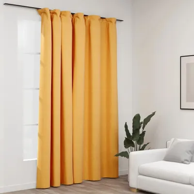 Produktbild von The Living Store Verdunkelungsvorhang mit Haken Leinenoptik Gelb 290x245 cm
