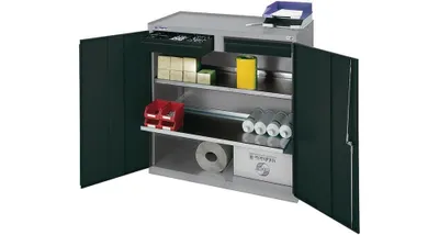 Produktbild von Stumpf Werkzeug- und Materialschrank Serie 3000 lichtgrau / anthrazitgrau + 2 Schubladen 100 mm + 2 Auszugsböden - 3007271