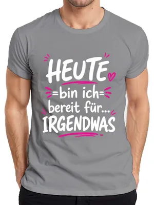 Productafbeelding van Vandaag ben ik klaar voor alles: grappige uitspraken, sarcasme. Heren T-shirt, grijs, maat XL