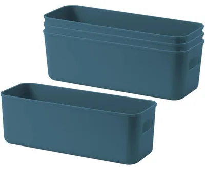 Produktbild von Aufbewahrungsboxen mit Griffen, 4 Stück, Marineblau, Kunststoff, stapelbar
