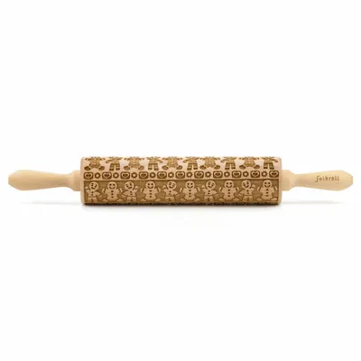 Produktbild von Folkroll Teigrolle Lebkuchenmann, groß, 43 cm, Nudelholz, Prägerolle, Muster, Motiv, Rolle, Buchenholz, 332719