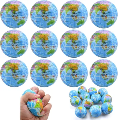 Productafbeelding van Stressbal - Wereldbal - 12 stuks - Antistressbal voor kinderen - Schuimballen - Anti-stress speelgoed - Anti-angst