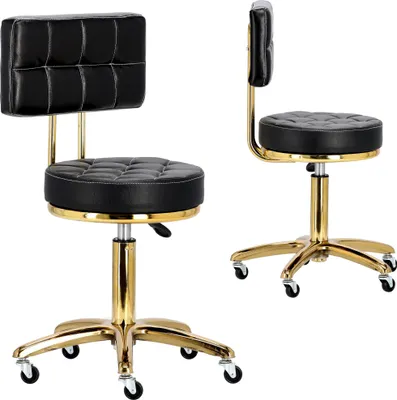 Obrázek produktu pro Kosmetický taburet s opěrkou, černý otočný kadeřnický židle do salonu.