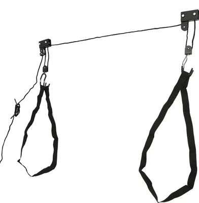 Immagine prodotto di Sollevatore a soffitto per kayak - Supporto a soffitto per garage con fune - Fune da 16 m - Capacità di carico 57 kg - Ferro - Per kayak e canoa - Nero