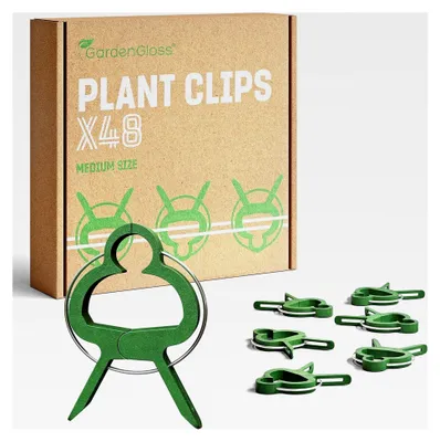 Produktbild von 48 Pflanzenclips Klein - Klammern für Tomaten, Rosen, Gurken und andere Rankpflanzen – Einfache Rankhilfe für Pflanzen – Stabile Klammern zur Befestigung von Kletterpflanzen