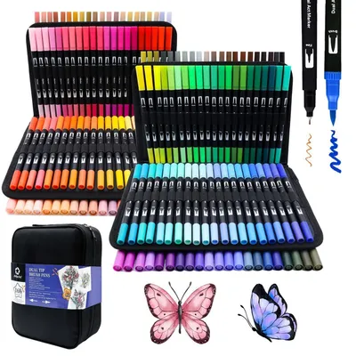 Produktbild von Dual Brush Pen Set 168 Farben mit Tragetasche, Filzstifte & Pinselstifte für Kalligraphie, Manga, Bullet Journal