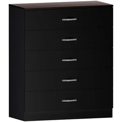 Image de Commode 5 tiroirs Riano noire – Meuble rangement chambre bois et métal à assembler