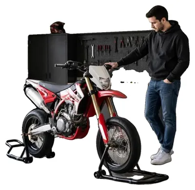 Obrázek produktu pro Stojan na motocykl, robustní konstrukce, vysoká nosnost, černá barva