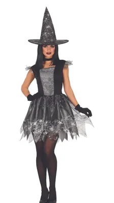 Immagine prodotto di Strega Halloween Costume Grigio Magico Mistico Travestimento Idea Costume Creativo Cappello Magico Vestaglia Carnevale Ragnatela Impressionante, Taglia: 44 - 46 (XL) Colore: Nero