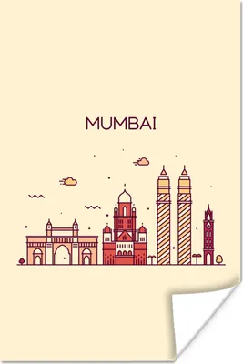 Produktbild von MuchoWow® Poster Mumbai - Indien - Skyline 120x180 cm - Kunstposter
