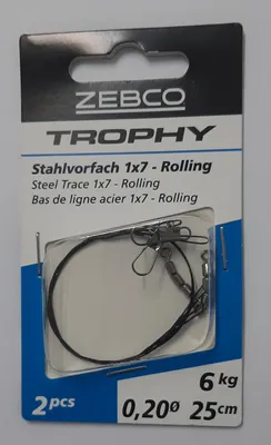Produktbild von Zebco Trophy Stahlvorfach Hecht Stahlvorfächer 1x7 25cm 6kg 2 Stück