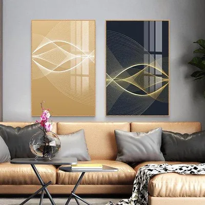 Produktbild von Leinwand Malerei - Wanddekoration Kunst - Wohnzimmer Dekoration - abstrakte Linie Stil - 40x50cmx3 - Gold Schwarz