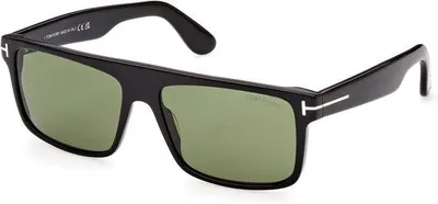 Zdjęcie produktu dla Okulary przeciwsłoneczne uniseks, czarna, błyszcząca oprawka - szerokość 58 mm