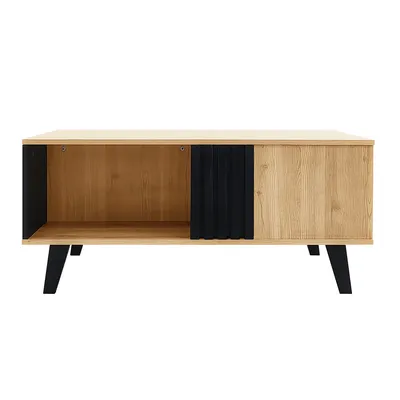Produktbild von Couchtisch im Design aus farbigem Holz und Schwarz mit Schubladen Beistelltisch Wohnzimmertisch 100x60x45cm