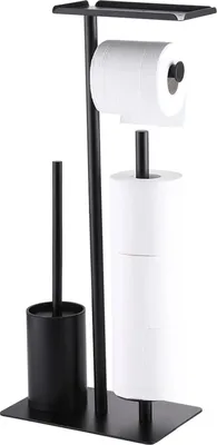 Immagine prodotto di Portarotolo con scopino - Set da appoggio - Acciaio inossidabile - Portarotolo - Scopino - Accessori da bagno - Nero