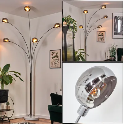 Produktbild von Suio Stehlampe aus Metall in Weiß/Chrom-/Rauchfarben mit Marmorfuß