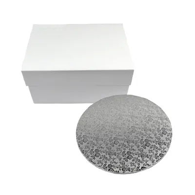 Produktbild von Miss Bakery's House Cake Box weiß - 30x30x15 cm & MDF Board rund - silber - Ø 30 cm