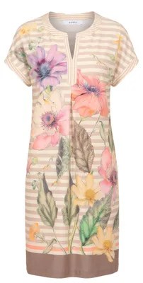 Produktbild von Bianca MANU Kleid, Gelb-Mix, Größe 44, gestreift mit Blumenprint aus Techno-Jersey