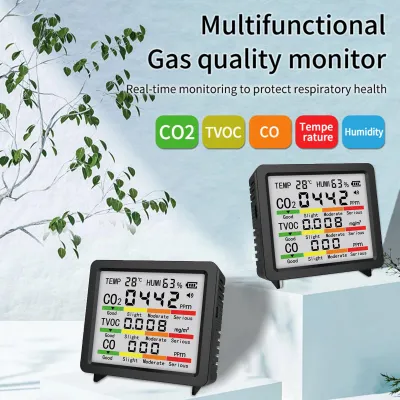 Produktbild von 5-in-1-Monitor für CO2, TVOC, CO mit Temperatur- und Feuchtigkeitssensor, tragbarer Gasmonitor für Innen- und Außenbereich, für Zuhause, Büro, Auto, schwarz