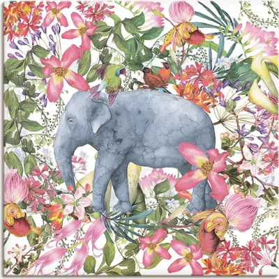 Produktbild von ARTland Leinwandbild Elefant im Blüten Dschungel Größe: 70x70 cm