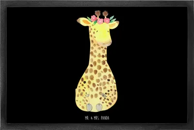 Produktbild von Mr. & Mrs. Panda Schmutzfangmatte Giraffe Blumenkranz 60 x 90 cm - Schwarz - Geschenk, Schmutzmatte, Freundin, Afrika, Selbstliebe, Schmutzfänger, fußmatte, Abenteurer