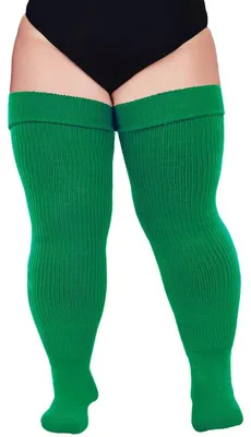Produktbild von Damen-Kniestrümpfe – Extra lange, gestreifte Socken in smaragdgrün
