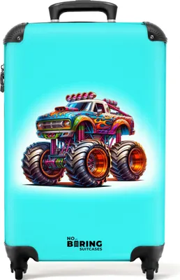 Obrázek produktu pro NoBoringSuitcases.com® Kufr Příruční zavazadlo Kufr na kolečkách Malý cestovní kufr na 4 kolečkách - Ilustrace monster trucku - Kabina Velikost < 55x40x23 cm a 55x40x20 cm - Foto kufr - Kabinový kufr - Palubní zavazadloPříruční zavazadlo Kufr 55x35x20 cm, 36L,