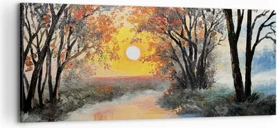 Produktbild von Bild auf Leinwand - Leinwandbild - Einteilig - Fluss Sonne Bäume - 120x50cm - Wand Bild - Wanddeko - Wandbilder - Leinwanddruck - Bilder - Wanddekoration - Leinwand bilder - Wandbild - AB120x50-4190