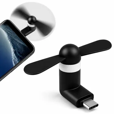 Produktbild von USB C Handy Ventilator für Samsung Galaxy S26 S25 S24 S23 S22 S21 Ultra 5G FE A57 A37 A27 A17 A16 A26 A36 A56 A55 A35 A54 A14 USB-C Lüfter Schwarz