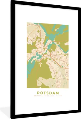 Produktbild von MuchoWow® Gerahmtes Poster Karte - Potsdam - Karte - Vintage - Stadtplan 60x90 cm - Poster mit Schwarzem Bilderrahmen Wandposter Rahmen Foto Bilder - Dekoration - Wandposter Wohnzimmer - Hochwertig