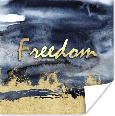 Produktbild von MuchoWow® Poster Zitat - Freiheit - Gold - Schwarz 50x50 cm - Wohnzimmerdekoration