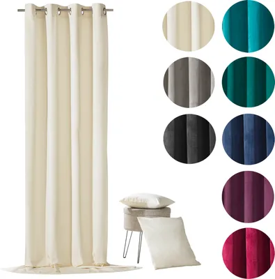 Produktbild von heimtexland ® Samt Deko Kissen Vorhang Velour Ösen Gardine Blickdicht Typ641 Creme Ösenschal