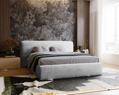Obrázek produktu pro Čalouněná postel 160x200 Vitoria – manželská postel s úložným prostorem – velké čelo, rošt – světle šedá
