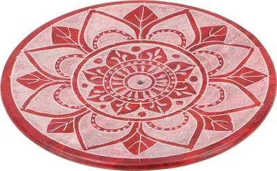 Produktbild von Indischer Räucherstäbchenhalter Ø 7,5 cm aus Speckstein, Mandala Untersetzer - Rot, Räucherstäbchen Halter