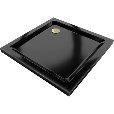 Obrázek produktu pro Mexen Flat čtvercová vanička do sprchového kout slim 70 x 70 cm, Černá, sifon Zlatá - 40707070G
