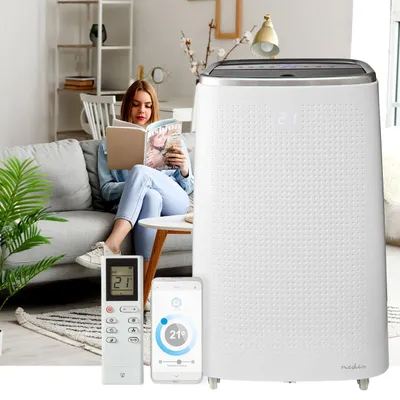 Produktbild von Mobile 14.000 BTU Klimaanlage - weiss, Top Kühlung & Entfeuchtung mit App-Steuerung - Leistungsstarkes und flexibeles Klimagerät auf Rollen