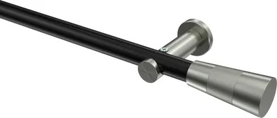 Produktbild von Interdeco Gardinenstange / Vorhangstange Schwarz / Edelstahl-Optik, Typ Platon Tanara (Konus Bicolor) ohne Ringe, 20 mm Ø 1-läufig, 480 cm